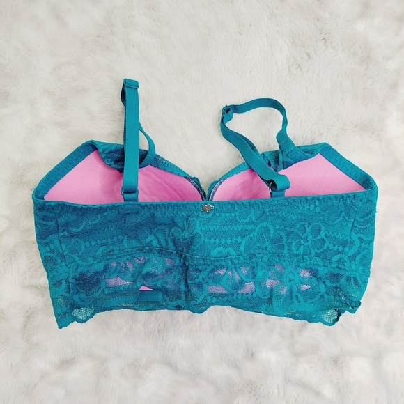 PINK Victoria's Secret Blue Floral Lace Push Up Bralette Bra 1949 - Picture 8 of 11
